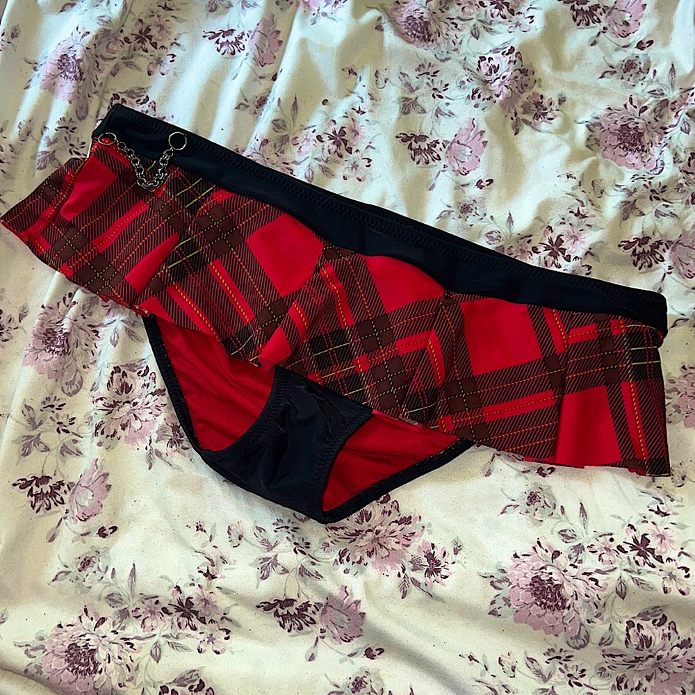 Hot Topic- Red/Black Plaid Pleated Bikini Bottoms
